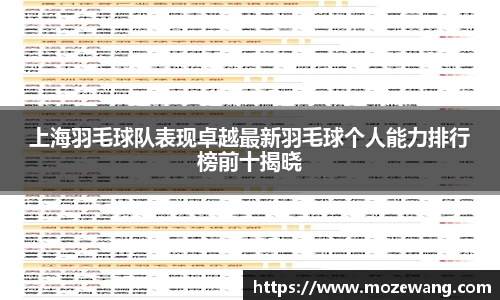 上海羽毛球队表现卓越最新羽毛球个人能力排行榜前十揭晓